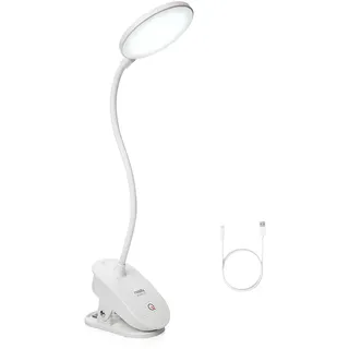 Miady Leselampe Bett Klemmleuchte USB Wiederaufladbare Klemmlampe 3 Helligkeiten Augenschutz Bettlampe mit Touch Dimmbar 360° Flexibel für Lesen, Schlafzimmer, Büro