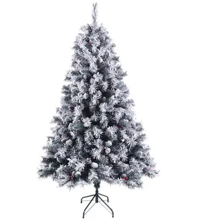 Svita Weihnachtsbaum künstlich Schnee Tannenzapfen Beeren inkl. Ständer 180cm - Weiß klappbar mit 661 Zweig-Spitzen Metall Christbaum Tannenbaum Schnellaufbau Klappsystem Luvi-Nadeln