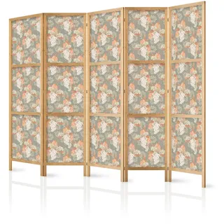 Muralo Paravent Japanischer 5-tlg 225x172 cm Tropische Blumen , Multicolor , Holz, Textil , Pinie , Baum/Pflanze/Natur , Rechteckig , 225x172x3 cm , Wohnzimmer, Raumteiler, Paravents
