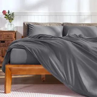 subrtex Bettwäsche 135x200cm aus vorgewaschener Mikrofaser, bügelfrei & weich 2-teiliges Bettwäsche-Set mit Reißverschluss und 8 Eckbändchen (Anthrazit Grau)