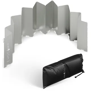 evocamp Windschutz für Gaskocher, Spirituskocher Outdoor, Campingkocher, Grill, Camping Feuerstelle, Gaskocher Windschutz faltbar, vielfältig einsetzbar, 3 Größen erhältlich, inklusive Tasche
