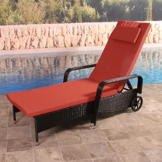 Poly-Rattan Sonnenliege Carrara, Relaxliege Gartenliege Liege, Alu anthrazit, Kissen terracotta - Schwarz