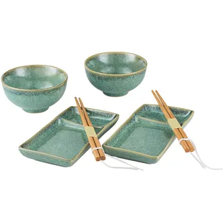HENXFEN LEAD Sushi Geschirr Set, Sushi Set Japanischer Geschirr für Miso Suppe Maki Sushi Reis mit 2X Sushi Teller, Schalen, Paar Stäbchen, Glänzend Grün