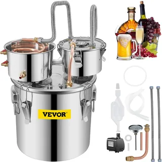 VEVOR Destilliergerät 30,28 L Wasserdestillierer Wasserdispenser Edelstahl Destillateur mit 2 Kondensationsfass Destiller Zubehör