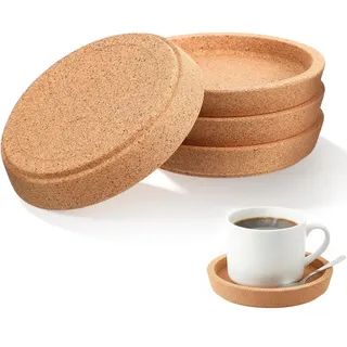 cobee 4 Stück Korkuntersetzer Rund, Untersetzer Kork Mit Erhöhtem Rand Extra Dick Hitzebeständige Runde Holz Untersetzer Korkplatte Topfuntersetzer für Raclette Kaffee Tee für Restaurant Hause Büro