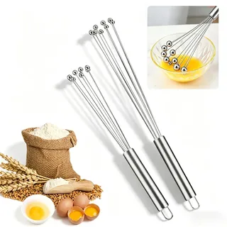 Jidyllic 2er-Pack 304 Edelstahl Kugelbesen Set Handrührbesen mit Kugeln 8 Drähte 25+30cm für Blitzmix-Effekt als Sahnebesen Schneebesen Edelstahl zum Schlagen Rühren Mischen
