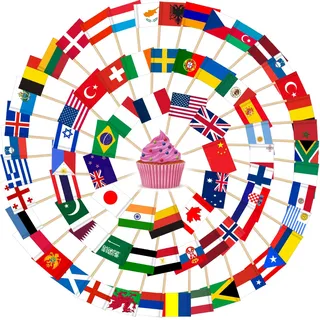 AhfuLife 100 Stück Internationale Zahnstocher Cocktail Flagge, 100 Länder Weltflaggen Fahne Zahnstocher für 2026 WM Fußball EM Eurovision 2026 WM Olympische Bar Party Dekoration