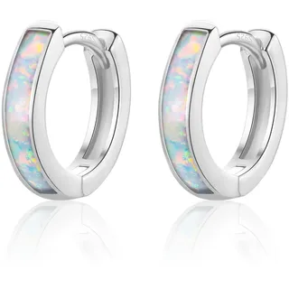 CERSLIMO Opal Ohrringe, Weiß Opal Creolen Silber 925 Schmuck Geschenke für Damen Frauen Mädchen