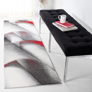 SAFAVIEH Modern Teppich für Wohnzimmer, Esszimmer, Schlafzimmer - Hollywood Collection, Kurzer Flor, Grau und Rot, 69 X 244 cm