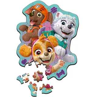 Trefl - Holzpuzzle: PAW Patrol, Lustige Hundebande - 50 Teile, Formen-Puzzle Wooden Puzzle, Unregelmäßige Formen, 10 Figuren, Modernes Puzzle für Kinder ab 5 Jahren