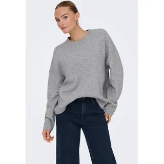 Strickpullover ONLY "ONLRENE LIFE LS O-NECK CC KNT", Damen, Gr. S, grau (medium grau melange), Strick, Obermaterial: 65% Polyester, 13% Nylon, 13% Polyacryl, 6% Wolle, 3% Elasthan, unifarben, regular fit, Rundhals, Pullover Strickpullover