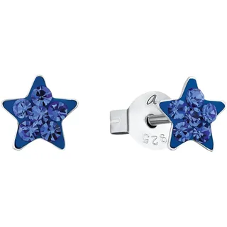 Amor Ohrstecker 925 Sterling Silber Mädchen Kinder Ohrschmuck, mit Kristallglas, 0,6 cm, Blau, Stern, Kommt in Schmuck Geschenk Box, 9209873