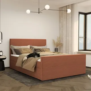 kaiser möbel Boxspringbett mit bettkasten und topper 200x200 cm VIESTA stoff Poso Ziegel H3 - Rot