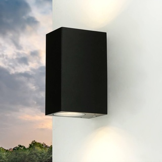 Licht-Erlebnisse Up&Down Außenleuchte Aluminium Glas Schwarz IP44 Garten Haustür B:6,8 cm GU10 Moderne Wandlampe Outdoor AALBORG...