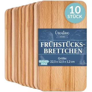 Creative Home 10 x Frühstücksbrettchen Holz Set | 22.5 x 12.5 x 1.2 cm | Holzbrettchen Schneidebrett Brett | Umkehrbar Schneidbrett Brettchen | Frühstücksbrett Holzbrett Küche für Brot Fleisch Gemüse