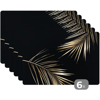 MuchoWow Platzsets 6er-Set Blätter - Pflanzen - Gold - Schwarz - Luxus 45x30 cm Tischset , Kunststoff , Rechteckig , 45x30x0.3 cm , Heimtextilien, Wohntextilien, Tischwäsche, Tischsets