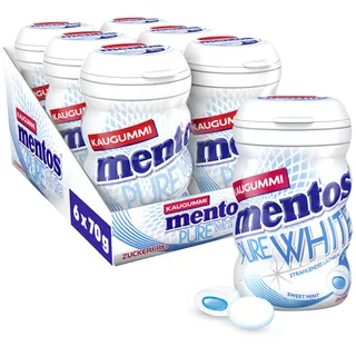 Mentos Kaugummi Pure White Sweet Mint, 6 Boxen zuckerfreie Chewing Gum Dragees mit Pfefferminz-Geschmack & flüssiger Füllung, Multipack (6 x 35 Stück)