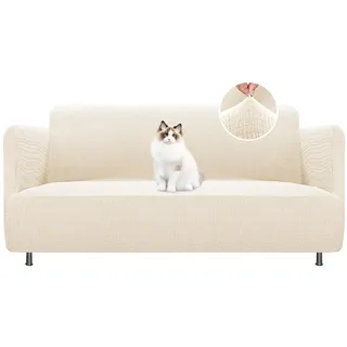 BellaHills Stretch Sofabezug Übergröße 2 Sitzer (135-165cm) Sofahusse Jacquard Elastische Couchbezug mit Anti-Rutsch-Schaumstoffe, Natur