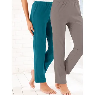 Homewearpants, Damen, Gr. 40, Normalgrößen, grün (petrol, taupe), 100% Baumwolle, Doppelpack-Farbe grau-meliert:15% Viskose, 85% Baumwolle, unifarben, lang, Hosen Homewearpants