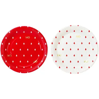 Talking Tables Weihnachtsparty Zubehör | Weihnachten Pappteller Ho Weihnachtsteller, Weiß, Rot und Gold | 12 Stück, Multifarbe