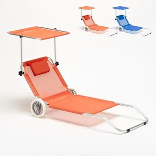 Sonnenliege Strandliege Klappbar mit Rollen Aluminum Sonnendach Banana - Orange - Orange