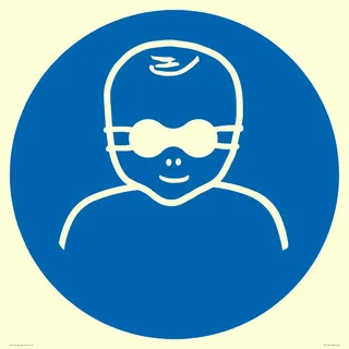 S60 Schild mit Aufschrift "Schützen Sie die Augen Ihres Kindes mit blickdichtem Augenschutz, 600 x 600 mm