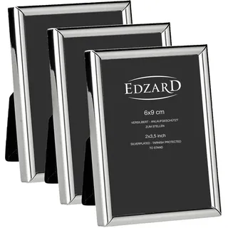 EDZARD 3er-Set Bilderrahmen Genua (für Foto 6 x 9 cm), edel versilbert, anlaufgeschützt, mit Samtrücken, zum Stellen – Fotorahmen 6x9, Silberrahmen, Portraitrahmen, Geschenk Hochzeit