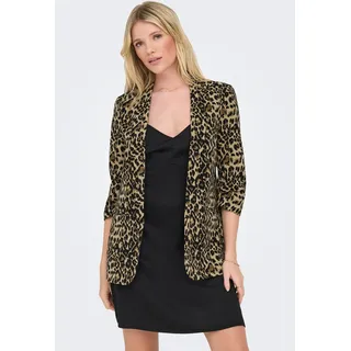 Kurzblazer ONLY "ONLELLY 3/4 LIFE BLAZER AOP TLR", Damen, Gr. 34, braun (nomad aop:w leo), Obermaterial: 95% Polyester, 5% Elasthan, bedruckt, regular fit, Blazer Kurzblazer