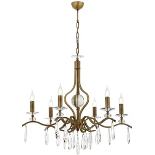 Opviq Elegant Vintage Chandelier, Metal Body with Glass Cap, 110 cm Height, 80 cm Diameter, 6 x E14 Max 40W, Copper Finish | Perfect for Modern & Traditional Spaces