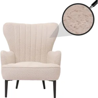 Lounge-Sessel HWC-K37, Cocktail-/Ohrensessel Polsterstuhl Retro Vintage Stoff Chenille (500g/m2) creme-beige - Beige