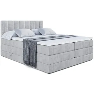 altdecor Boxspringbett Otta King - 200x200 - H3/H4 - Hellgrau - Holzwerkstoff - Höhe ca. 20 cm , 200x200 cm , Schlafzimmer, Betten, Boxspringbetten