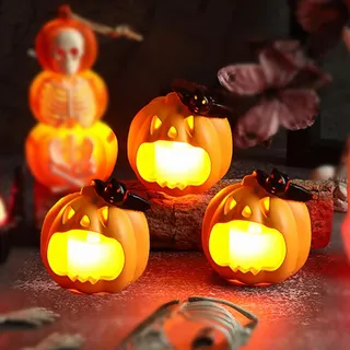 3 Stück Kürbis Deko Outdoor Teelichter Led Kerze,Halloween Deko Kürbis Led Outdoor Kerze,Halloween Laterne Nachtlicht Mitled Kerzen,Kürbislaterne Kinderlaterne Für Herbst Dekoration Gartendeko
