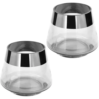 FINK Deko Teelichthalter Set Jona 2 Stück - Kerzenglas Windlichter Glas - Kerzengläser Farben: Transparent Klar Silber - Ostern Deko Frühling Tischdeko Frauen Höhe 9 cm