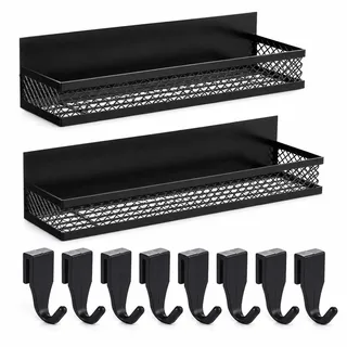 SPOKKI 2er Set magnetisches Gewürzregal für den Kühlschrank, mit 8 Haken | Ohne Bohren, schwarzes Magnetregal aus Metall, Küchenregal mit Haken für Gewürze, Kühlschrank, Mikrowelle, Waschmaschine