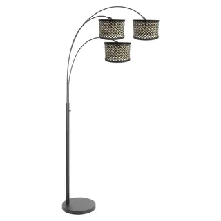 Stehlampe - schwarz - Sparkled Light - bambus metall - bogenlampe - E27 - 3829ZW - Steinhauer