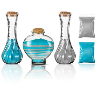 Eaasty Sandzeremonie-Set für Hochzeit, handgefertigt, dekoratives Vasen-Set mit Korkdeckel, 0,5 kg, Farbiger Sand, Hochzeitsdekorationsgläser, Behälter für Hochzeitszeremonie, Ideen (Grau, Blau), 3
