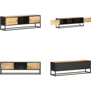 vidaXL TV Schrank mit Geschnitzter Tür 130x30x40 cm Raues Mangoholz - TV-Möbel - Sideboard - Sideboards - Seitenschrank - Braun