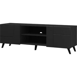 Fernsehschrank Diverse DV2 Sideboard 160x62x42 cm Gefräste Front 2 Türen Tv-Lowboard Schwarz/Schwarz/Muster 1 - Schwarz