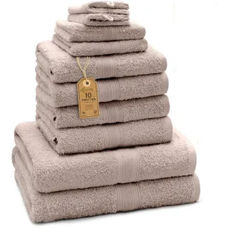 GREEN MARK Textilien 10 TLG. FROTTIER Handtuch-Set mit verschiedenen Größen 4X Handtücher, 2X Duschtücher, 2X Gästetücher, 2X Waschhandschuhe | Farbe: Sand/Beige | Premium Qualität