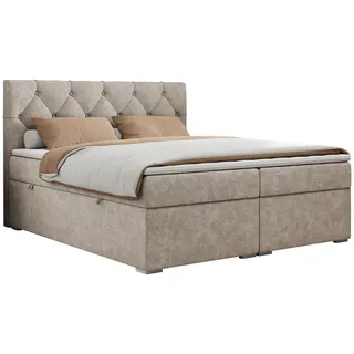 MKS Boxbett Alda 200/200 Beige Struktur - H4 , Textil , H4 , Rechteckig , 200x200 cm , Schlafzimmer, Betten, Boxspringbetten