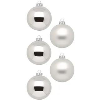 Inge Glas Weihnachtskugeln | Schöne Christbaumkugeln aus Glas | 20 Kugeln in Karton-Box | Christbaumschmuck Weihnachtsbaumschmuck Weihnachtsbaumkugeln (Frosty Silver | Silber weiß)
