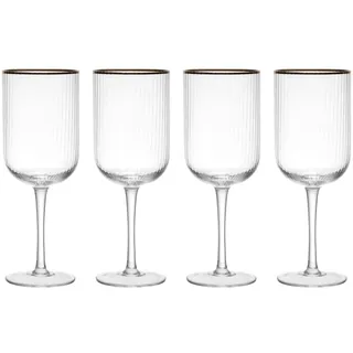 MIKASA Sorrento Kristall Weißweingläser mit Goldrand und breiter Form, 375ml, 4er Set bleifrei, klare edle Gläser, elegantes Design für Feiern