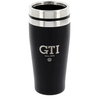 BRISA VW Collection - GTI Edelstahl Isolierbecher Doppelwandig | Volkswagen Tumbler Reise Thermobecher, Camping Geschenk Integrierter Schieber Rostfrei Pulverbeschichtet, 450 ml, Schwarz