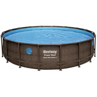BESTWAY Power Steel Frame Pool Set rund 549 x 122 cm inkl. Reinigungsset, Abdeckplane, Filterpumpe, Poolleiter, Reparaturset