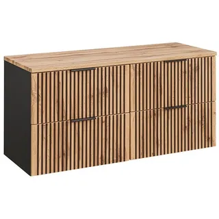 Lomadox Waschbeckenschrank XANTEN-56 für 2 Waschbecken in anthrazit mit Eiche Nb. schwarz gerillt braun|grau