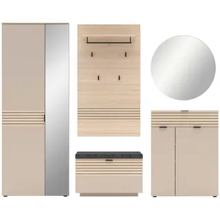 Xora Garderobe , Schwarz, Eichefarben, Kaschmir , Metall, Textil, Holzwerkstoff , 6-teilig , 264x202x38 cm , Garderobe, Garderoben-Sets & Garderoben-Serien, Garderoben-Sets