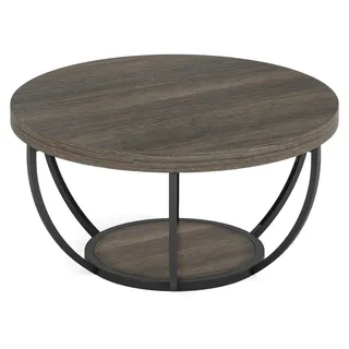 Runder Couchtisch Wohnzimmer - 2-stöckiger Wohnzimmertisch Holz - Industrial Design - Ø 80 cm Höhe 44 cm - Modern minimalistisch - Grau Schwarz