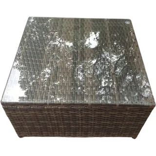 Fimous Gartenmöbel Couchtisch Polyrattan 1-teilig , Braun , Metall, Kunststoff, Glas , Quadratisch , 65x37x65 cm , Gartenmöbel, Gartentische