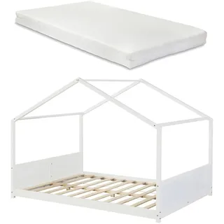 [en.casa] Hausbett Simo 140 x 200 cm Kiefer massiv weiß