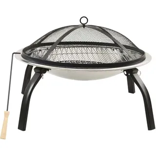 vidaXL 2in1 Feuerschale und Grill mit Schürhaken 56x56x49 cm Edelstahl - Silber